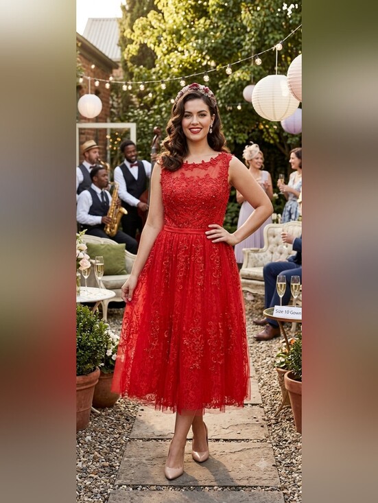 Amgam Dresses & Skirts - NWT Appx Size 10 Vintage Inspired Red Lace Tea-Length Dress by Amgam